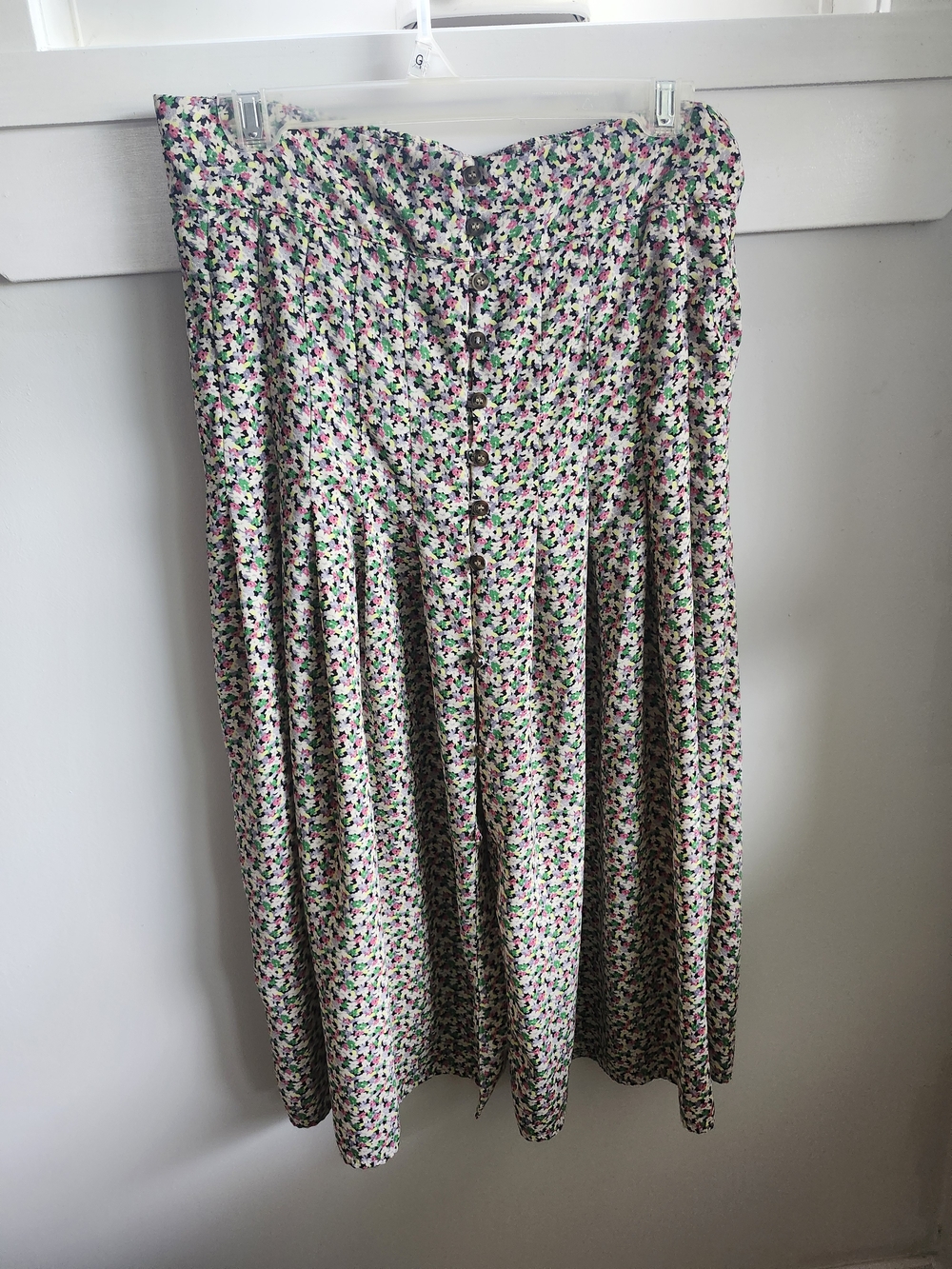 Floral Button-Front A-Line Skirt in White and Pink | H&M Size 10